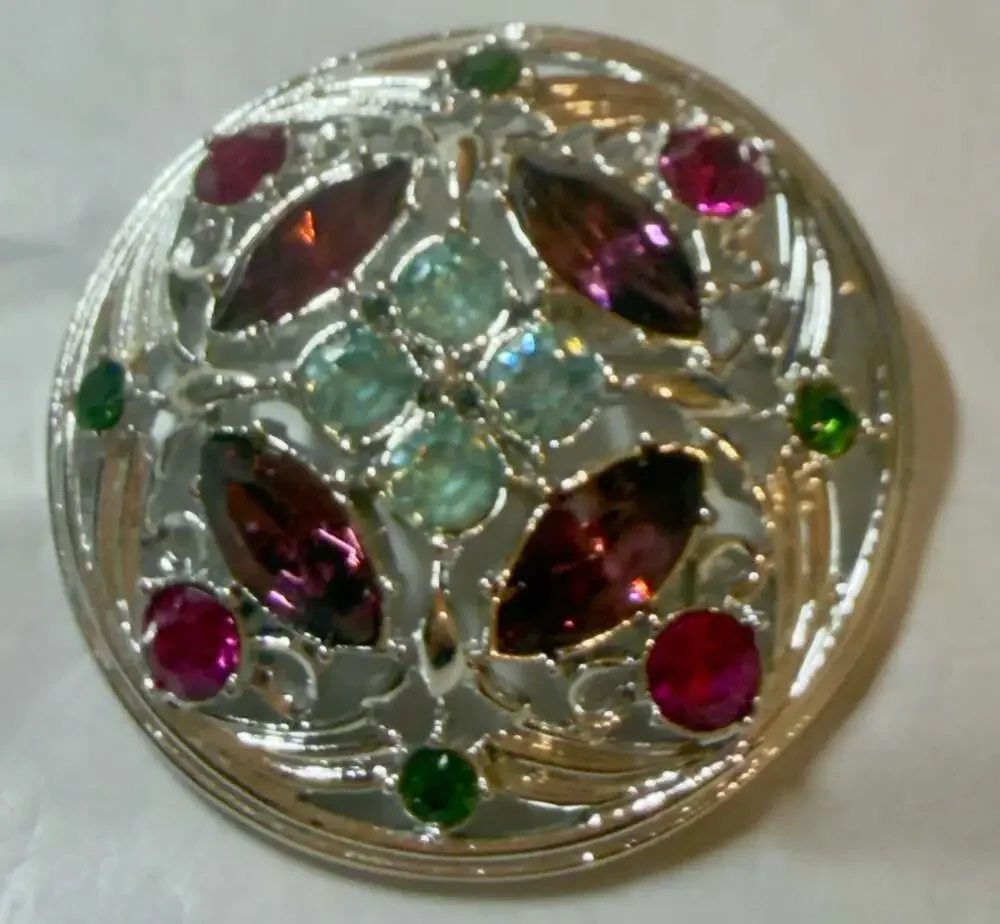 Vtg 1972 Sarah Coventry 'Springtime' Multi-Color Rhinestone Round Brooch 2